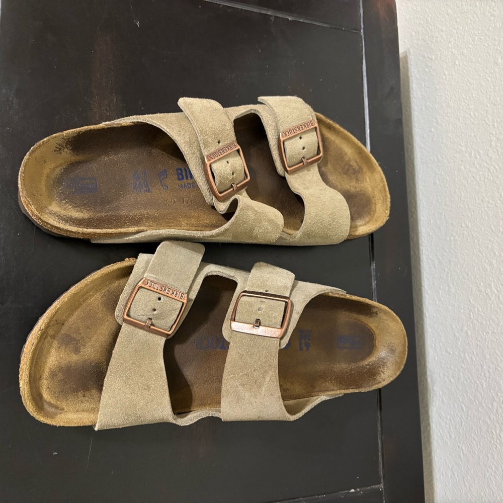 Birkenstock - Beige Suede Double Strap Sandals - Picture 2 of 3